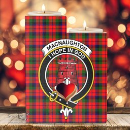 ScotsTee Shop Scottish MacNaughton Modern Clan Crest Tartan Wooden Candle Holder