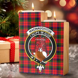 ScotsTee Shop Scottish MacNaughton Modern Clan Crest Tartan Wooden Candle Holder