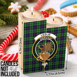 ScotsTee Shop Scottish Leslie Hunting Clan Crest Tartan Wooden Candle Holder