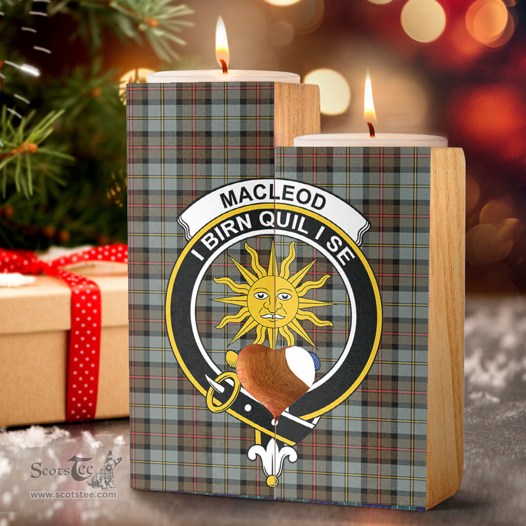 ScotsTee Shop Scottish MacLeod of Harris Weathered Clan Crest Tartan Wooden Candle Holder