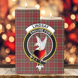 ScotsTee Shop Scottish Lindsay Weathered Clan Crest Tartan Wooden Candle Holder