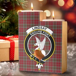 ScotsTee Shop Scottish Lindsay Weathered Clan Crest Tartan Wooden Candle Holder