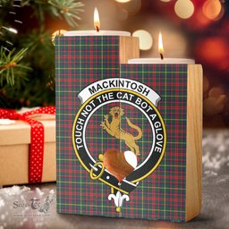 ScotsTee Shop Scottish MacKintosh Hunting Modern Clan Crest Tartan Wooden Candle Holder