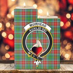 ScotsTee Shop Scottish Muirhead Clan Crest Tartan Wooden Candle Holder