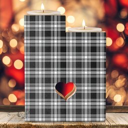 ScotsTee Shop Scottish Menzies Black White Modern Clan Tartan Wooden Candle Holder