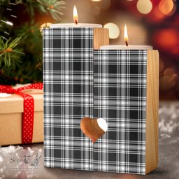 ScotsTee Shop Scottish Menzies Black White Modern Clan Tartan Wooden Candle Holder