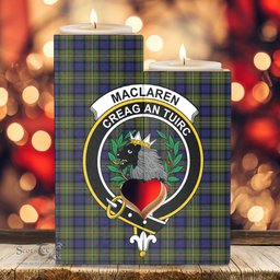 ScotsTee Shop Scottish MacLaren Modern Clan Crest Tartan Wooden Candle Holder