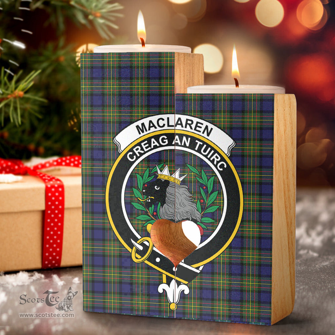 ScotsTee Shop Scottish MacLaren Modern Clan Crest Tartan Wooden Candle Holder