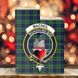 ScotsTee Shop Scottish MacNeil of Colonsay Modern Clan Crest Tartan Wooden Candle Holder