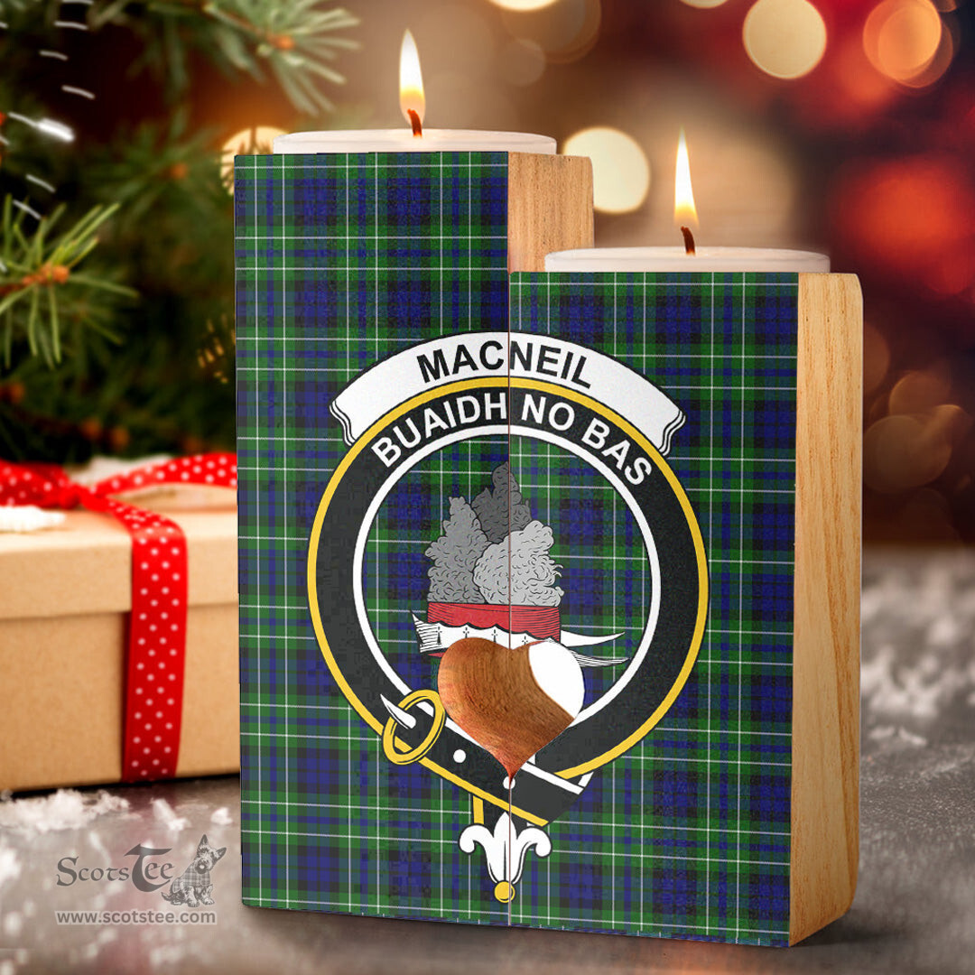 ScotsTee Shop Scottish MacNeil of Colonsay Modern Clan Crest Tartan Wooden Candle Holder