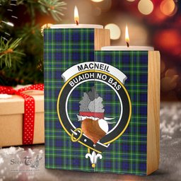 ScotsTee Shop Scottish MacNeil of Colonsay Modern Clan Crest Tartan Wooden Candle Holder