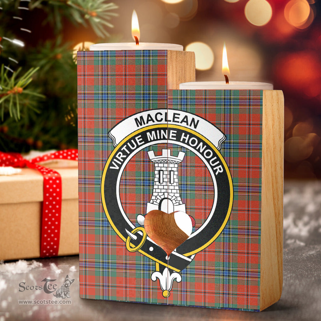 ScotsTee Shop Scottish MacLean of Duart Ancient Clan Crest Tartan Wooden Candle Holder