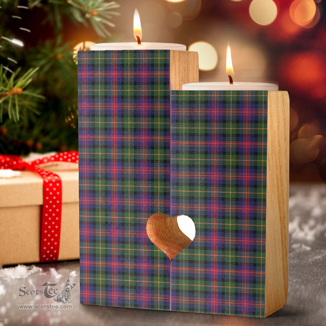ScotsTee Shop Scottish Logan Modern Clan Tartan Wooden Candle Holder