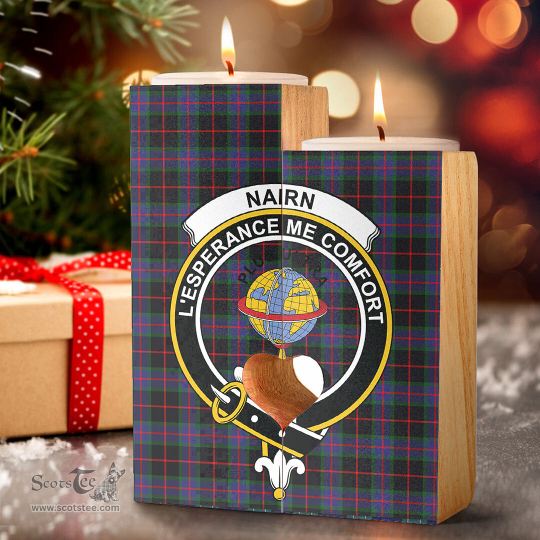 ScotsTee Shop Scottish Nairn Clan Crest Tartan Wooden Candle Holder