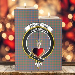 ScotsTee Shop Scottish MacIntyre Ancient Clan Crest Tartan Wooden Candle Holder