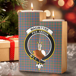 ScotsTee Shop Scottish MacIntyre Ancient Clan Crest Tartan Wooden Candle Holder