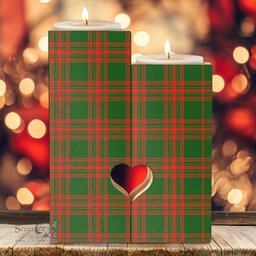 ScotsTee Shop Scottish Menzies Green Modern Clan Tartan Wooden Candle Holder