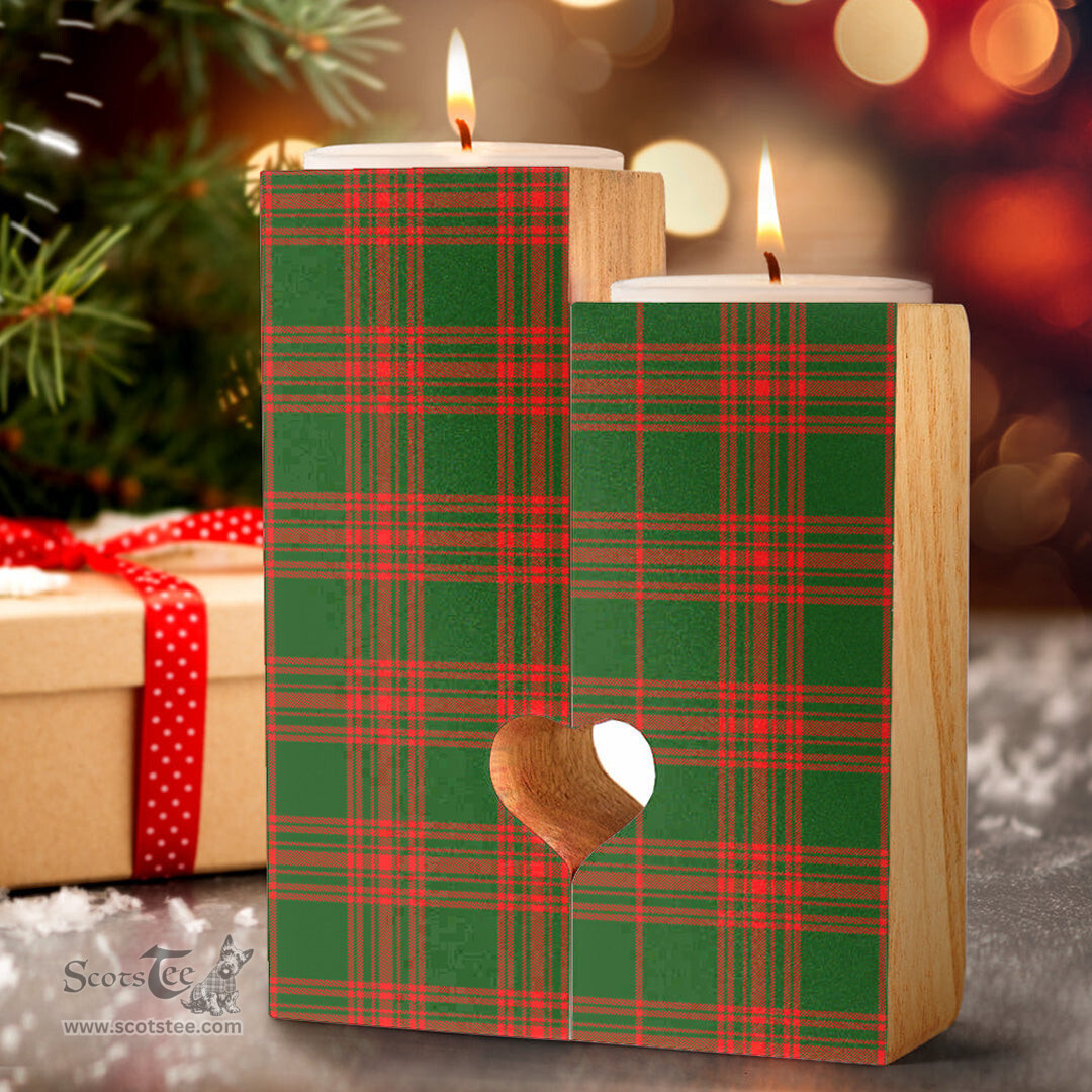 ScotsTee Shop Scottish Menzies Green Modern Clan Tartan Wooden Candle Holder