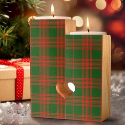 ScotsTee Shop Scottish Menzies Green Modern Clan Tartan Wooden Candle Holder