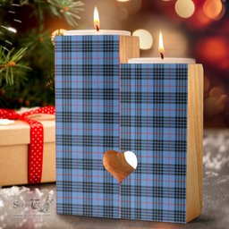 ScotsTee Shop Scottish MacKay Blue Clan Tartan Wooden Candle Holder