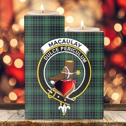 ScotsTee Shop Scottish MacAulay Hunting Ancient Clan Crest Tartan Wooden Candle Holder