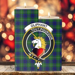 ScotsTee Shop Scottish Oliphant Modern Clan Crest Tartan Wooden Candle Holder