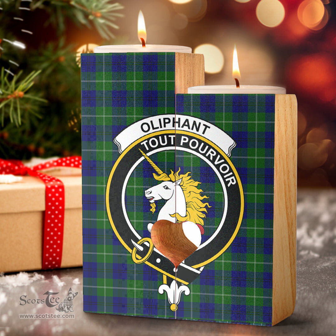 ScotsTee Shop Scottish Oliphant Modern Clan Crest Tartan Wooden Candle Holder
