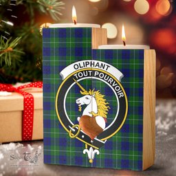 ScotsTee Shop Scottish Oliphant Modern Clan Crest Tartan Wooden Candle Holder