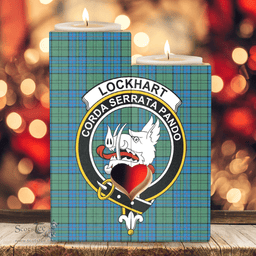 ScotsTee Shop Scottish Lockhart Clan Crest Tartan Wooden Candle Holder