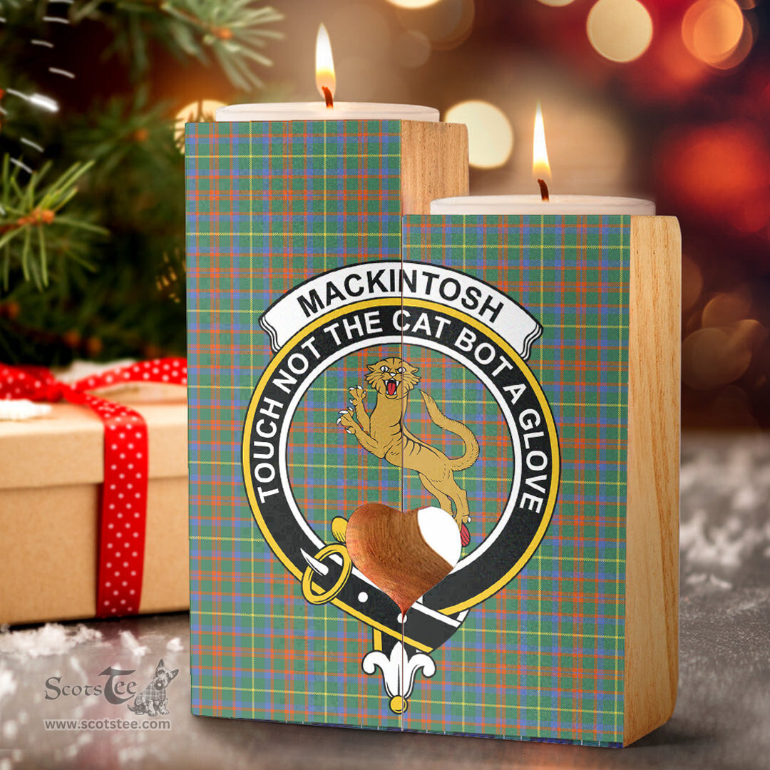 ScotsTee Shop Scottish MacKintosh Hunting Ancient Clan Crest Tartan Wooden Candle Holder