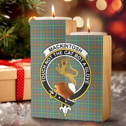 ScotsTee Shop Scottish MacKintosh Hunting Ancient Clan Crest Tartan Wooden Candle Holder