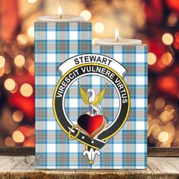 ScotsTee Shop Scottish Stewart Muted Blue Clan Crest Tartan Wooden Candle Holder
