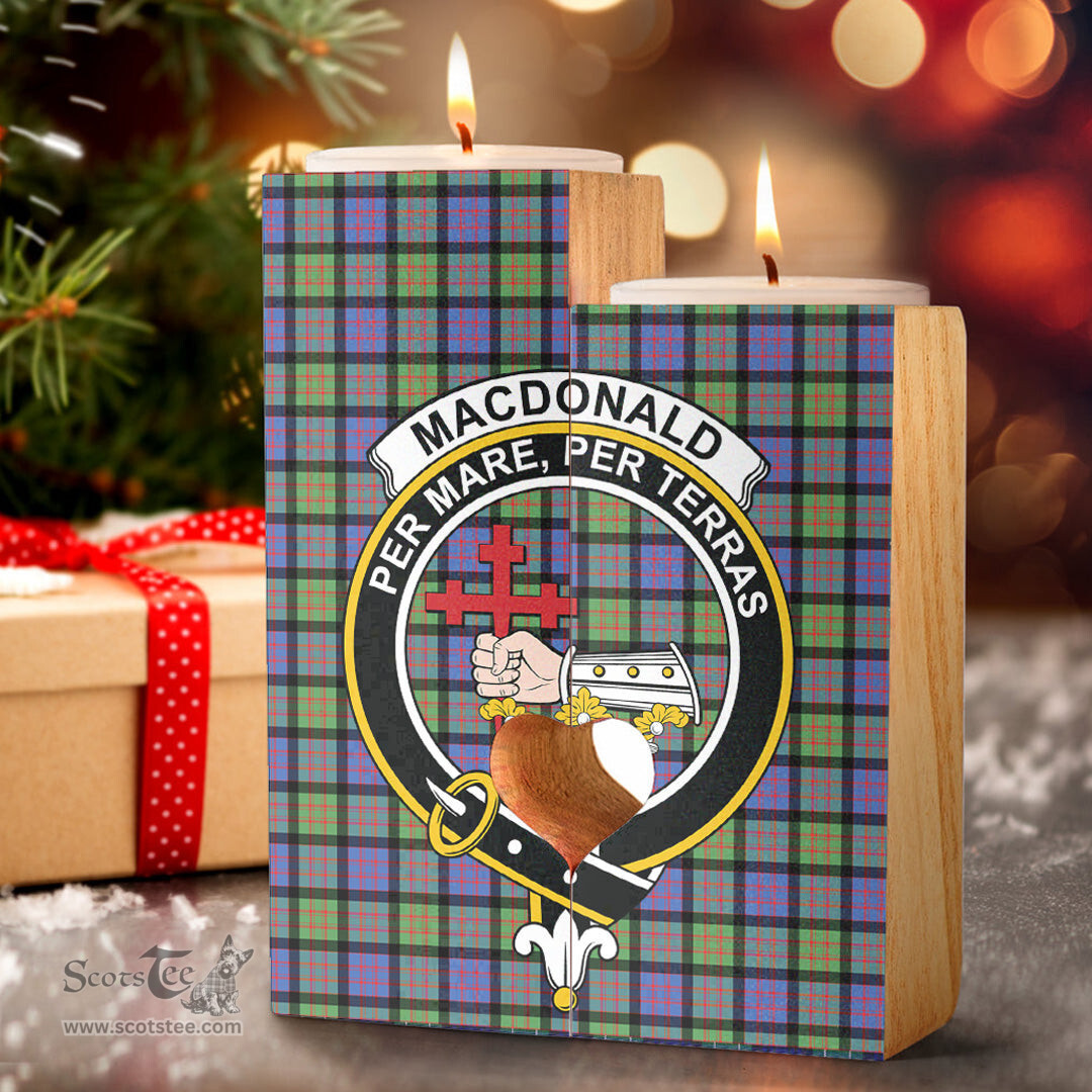 ScotsTee Shop Scottish MacDonald Ancient Clan Crest Tartan Wooden Candle Holder