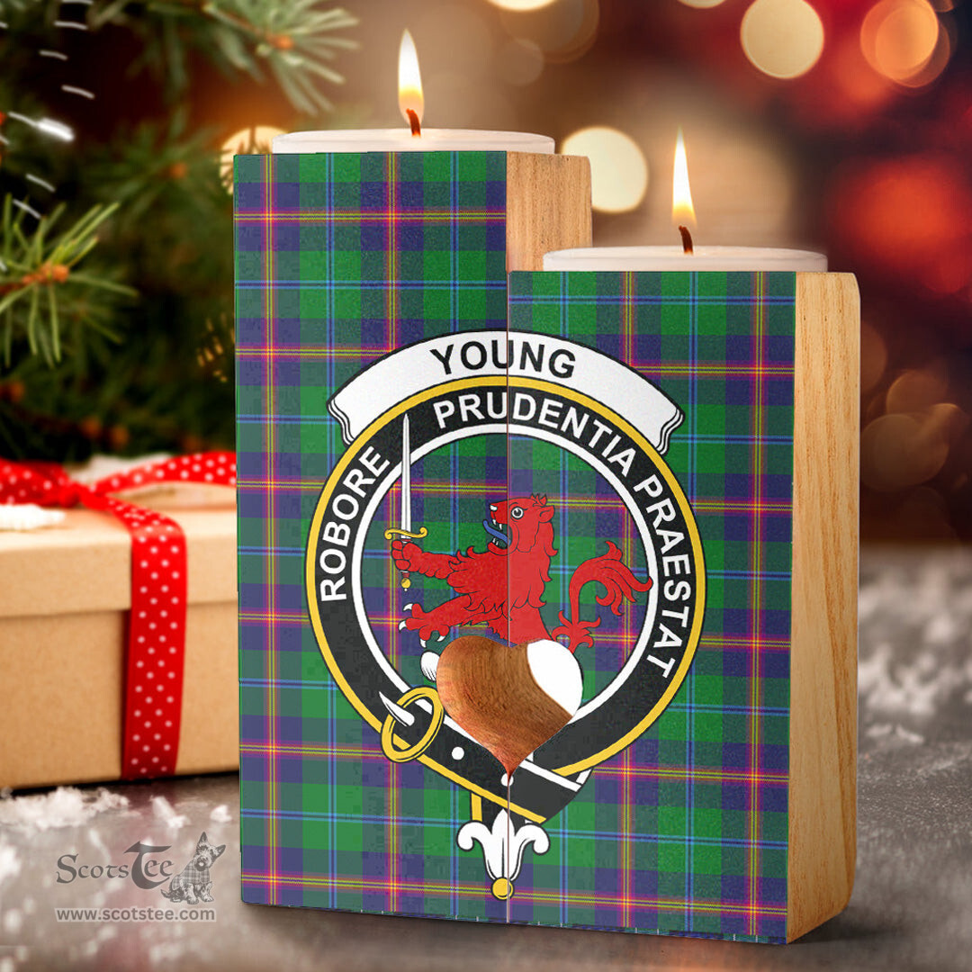 ScotsTee Shop Scottish Young Modern Clan Crest Tartan Wooden Candle Holder