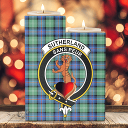 ScotsTee Shop Scottish Sutherland Old Ancient Clan Crest Tartan Wooden Candle Holder