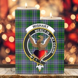 ScotsTee Shop Scottish Wishart Hunting Modern Clan Crest Tartan Wooden Candle Holder