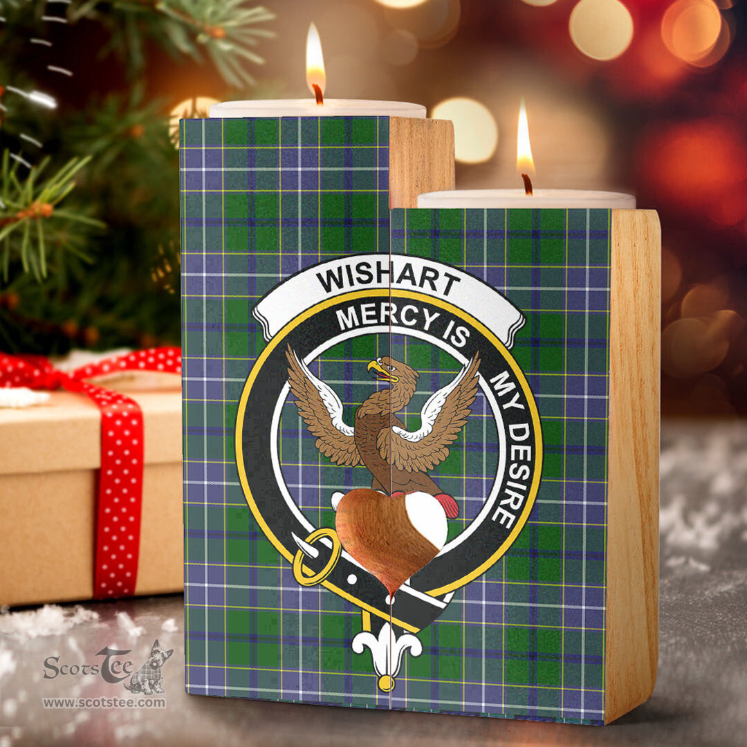 ScotsTee Shop Scottish Wishart Hunting Modern Clan Crest Tartan Wooden Candle Holder