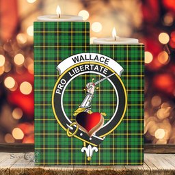 ScotsTee Shop Scottish Wallace Hunting Green Clan Crest Tartan Wooden Candle Holder
