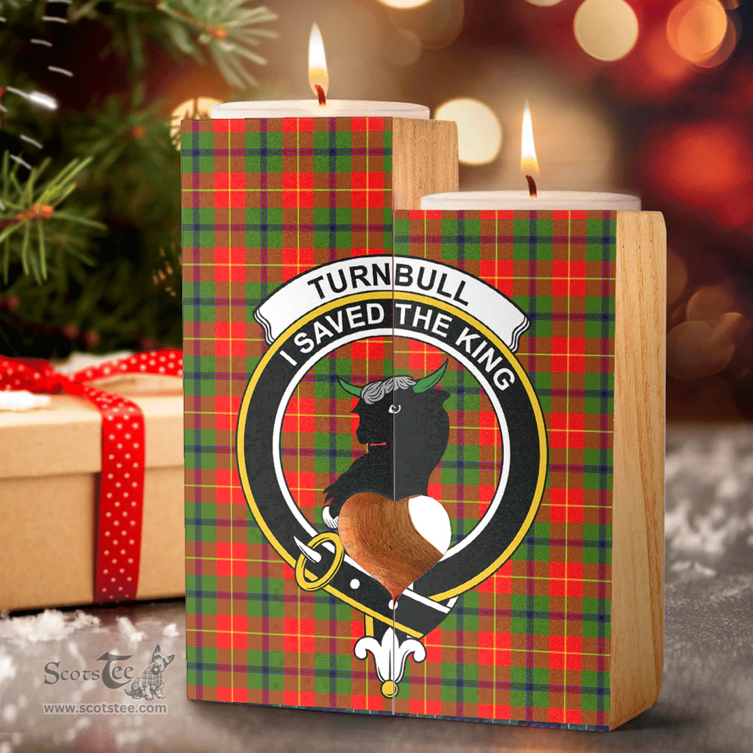 ScotsTee Shop Scottish Turnbull Dress Clan Crest Tartan Wooden Candle Holder