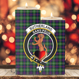ScotsTee Shop Scottish Sutherland Modern Clan Crest Tartan Wooden Candle Holder