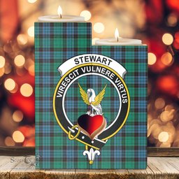 ScotsTee Shop Scottish Stewart Old Ancient Clan Crest Tartan Wooden Candle Holder
