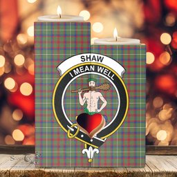 ScotsTee Shop Scottish Shaw Green Modern Clan Crest Tartan Wooden Candle Holder