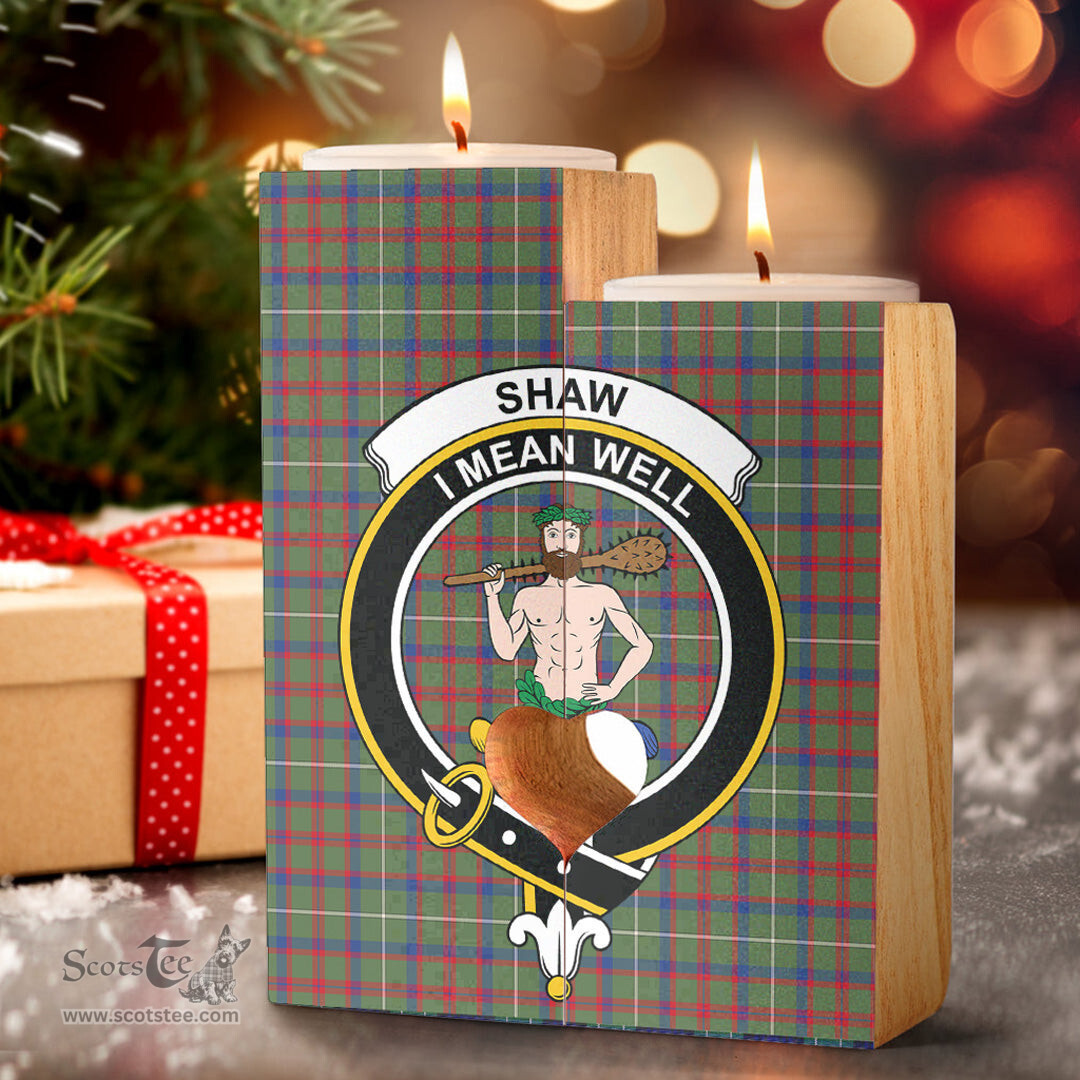 ScotsTee Shop Scottish Shaw Green Modern Clan Crest Tartan Wooden Candle Holder