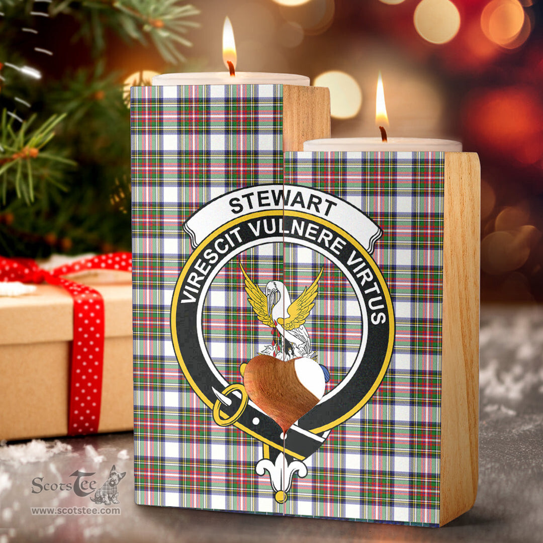 ScotsTee Shop Scottish Stewart Dress Modern Clan Crest Tartan Wooden Candle Holder