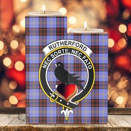 ScotsTee Shop Scottish Rutherford Clan Crest Tartan Wooden Candle Holder