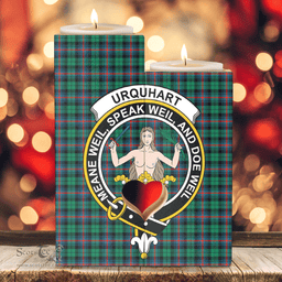 ScotsTee Shop Scottish Urquhart Broad Red Ancient Clan Crest Tartan Wooden Candle Holder