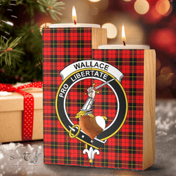 ScotsTee Shop Scottish Wallace Hunting Red Clan Crest Tartan Wooden Candle Holder
