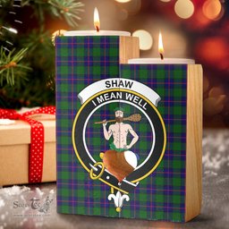 ScotsTee Shop Scottish Shaw Modern Clan Crest Tartan Wooden Candle Holder