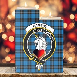ScotsTee Shop Scottish Ramsay Blue Ancient Clan Crest Tartan Wooden Candle Holder
