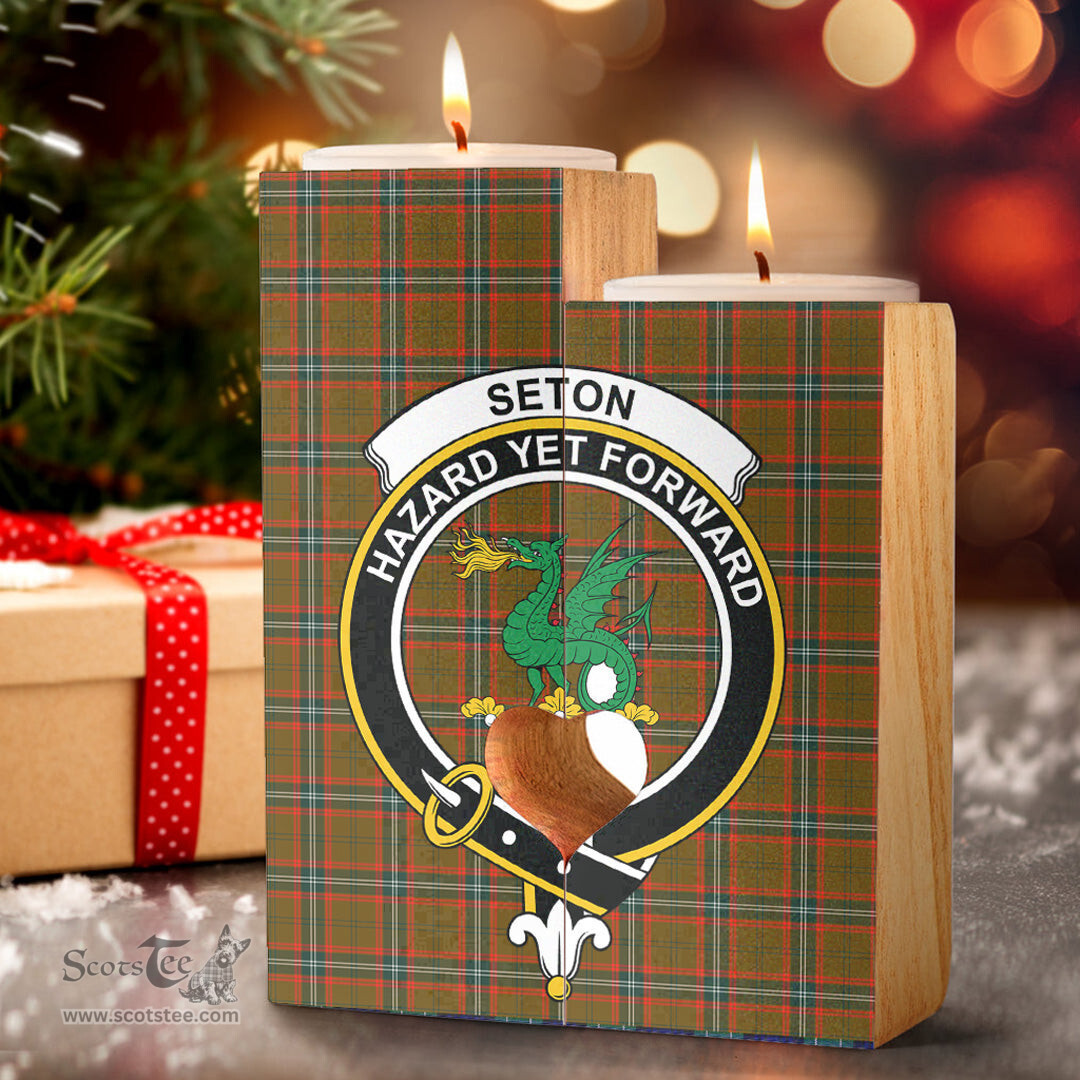 ScotsTee Shop Scottish Seton Hunting Modern Clan Crest Tartan Wooden Candle Holder